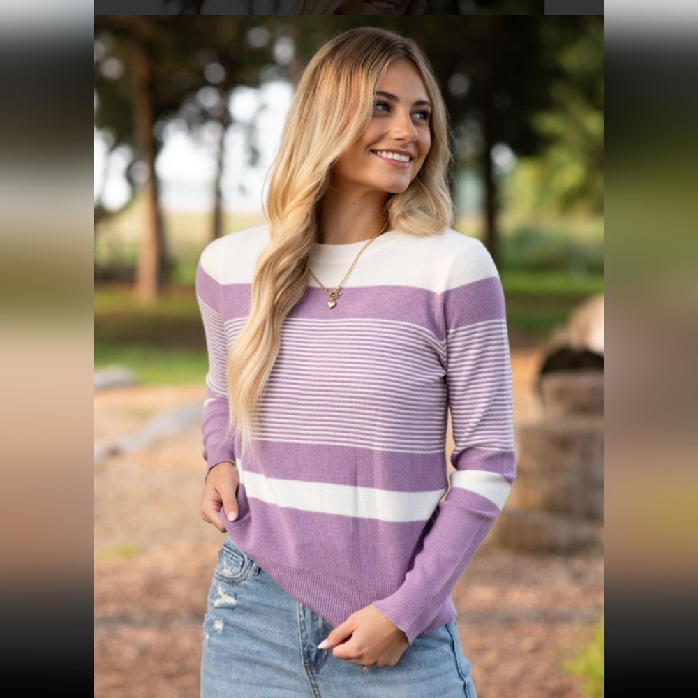NWOT Striped Purple and Cream Sweater